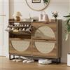 BonVache Mobiletto Per Scarpe Stretto, Scarpiera con 2 Ante, Scarpiera con Regolazione, Vano Portascarpe in Legno, Scarpiera per Ingresso, Soggiorno, Corridoio, 120 x 24 x 95,5 cm, Rattan