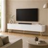 PREMTURE Mobile TV basso bianco oro, 140 x 24 x 36 cm, mobile TV con vano | Design bianco e oro, moderno mobile basso per TV, compatto, 140 cm di larghezza, salvaspazio, 24 cm di profondità