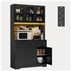 Xbro Credenza Buffet Cucina con Luce LED, Prese di Corrente, Ante in Vetro, 6 Ante e 2 Cassetti, Mobile Dispensa Multifunzione per Cucina, Sala da Pranzo, 100x38.5x180cm