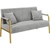 Yaheetech Divano 2 Posti in Velluto con Braccioli Grigio Chiaro | Divanetto Moderno, Gambe in Metallo Color Oro, per Camera da Letto, Soggiorno, Ufficio, Domestico, Monolocale