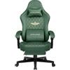 GTPLAYER Sedia Gaming Poltrona Gaming Tessuto Sedia Gamer Ergonomica Ufficio Sedia PC 150 kg Sedia da tavolo regolabile e girevole con Cuscino di seduta a Molle e Poggiapiedi, Verde