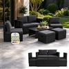 Juskys set di mobili da giardino Salou in polyrattan - Salotto resistente alle intemperie per 6 persone - Con tavolo e cuscini - Per ambienti esterni come giardino, balcone, terrazza - Nero