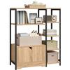 WOLTU Scaffale Moderno con Ripiani e Armadietto, Scaffale Divisorio | 80x35x97 cm, Stile Industriale, Struttura in Metallo, Nero + Rovere Chiaro