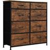 WOLTU Cassettiera con 8 Cassetti in Tessuto | Struttura Stabile in Metallo, Design Vintage, per Camera da Letto, Soggiorno, Corridoio, 86x30x89 cm, Marrone Vintage + Nero