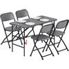 Outsunny Set Tavolo e Sedie da Giardino Pieghevoli 5 Pezzi, Grigio Scuro | Set da Pranzo HDPE, Tavolo Regolabile in Altezza, Piano Effetto Legno, 4 Sedie, per Terrazza Balcone