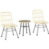 Outsunny Set di Tavolo e Sedie da Giardino da 3 Pezzi in Rattan PE Crema | Acciaio, Set Bistrò da Giardino, Tavolino da Caffè con Piano in Vetro, 2 Sedie, per Balcone Patio Cortile Esterno