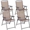 LIFERUN Set 4 Sedie da Giardino Pieghevoli, Sedie da Esterno, 4 pcs | Metallo, Teslin, 65T x 50B x 91,5H cm, fino a 150 kg, sedia pieghevole per campeggio, spiaggia, giardino, piscina, Marrone