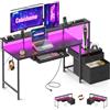 Coleshome Scrivania Gaming con LED con 2 Cassetti 1 Presa 140x48cm | 1 presa di corrente integrata, 2 cassetti, design reversibile, illuminazione LED, supporto per monitor, Nero