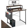 tectake® Scrivania 80 x 55 x 90 cm, Stile Industriale, Legno e Acciaio | Supporto per Monitor, Borsa Portaoggetti Laterale, Ideale per Home Office Moderno, Legno Industriale Scuro Rustico