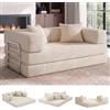 Vipbear Divano letto senza osso da pavimento 160cm,5 in 1 divano,Beige | Divano a 3 posti pieghevole disossato schiuma ad alta densità ed ergonomico, per camera compatta, senza montaggio
