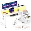 Coleshome Scrivania Gaming con LED con 2 Cassetti 1 Presa 140x48cm | 1 presa di corrente integrata, 2 cassetti, design reversibile, illuminazione LED, supporto per monitor, Bianco