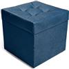 Velora Home&Living VELORA H&L Pouf Contenitore 45 x 45 cm Blu - Pouf in Velluto con Seduta Imbottita, Struttura Solida, Portata fino a 150 kg, Sgabello Poggiapiedi per Soggiorno Camera e Ingresso