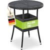 Juskys tavolino da giardino Yoro - Piccolo, rotondo, compatto, resistente alle intemperie - Piano in vetro e polyrattan - Ø 60 cm - Nero
