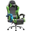 Dowinx sedia da gaming ergonomica con poggiapiedi, poltrona gaming reclinabile 150°, braccioli regolabili, sedia ufficio imbottita, portata 180 kg, Verde