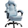 LUCKRACER Sedia da gaming con braccioli connessi, cuscino in memory foam, angolo di inclinazione da 90 a 155 ° e poggiapiedi in tessuto funzionale resistente, supporta 150 kg, blu