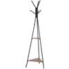 HOMCOM Appendiabiti da Terra con 2 Ripiani 46x52x182 cm Nero e Marrone | 6 Ganci, Attaccapanni ad Albero, Stile Industriale