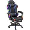Baroni Home Sedia Gaming Ergonomica con Cuscino Lombare, Luci Led Regolabili e Poggiapiedi Estraibile, Sedia Ufficio con Schienale Inclinabile e Altezza Regolabile, Blu, 68x66x125-133 cm