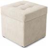 Velora Home&Living VELORA H&L Pouf Contenitore 45 x 45 cm Beige - Pouf Imbottito in Tessuto con Vano Portaoggetti, Portata fino a 150 kg, per Soggiorno, Camera da Letto e Ingresso