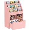 HOMCOM Piccola Libreria per Bambini con Ripiani, Cassetto e Ruote, Rosa | Scaffale per Giocattoli e Libri, in MDF, per Cameretta, 60x29.9x90cm