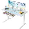 HUANUO Scrivania Regolabile in Altezza, 120x60cm, Bianca con Cassetto | Vetro Temperato, Ricarica USB-A/C, Cassetto Scorrevole, 3 Memorie, 72-118cm, 50.000 Cicli, Montaggio Rapido.