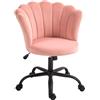 HOMCOM Sedia da Ufficio con Schienale a Petalo Ruote 69x64x80-90 cm Rosa | Poltrona da Ufficio Senza Braccioli, Altezza Regolabile, Seduta Girevole in Velluto