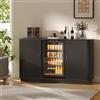 CSstone Mobile bar con ante a serrandina da 130 cm di lunghezza, scomparto frigorifero, credenza retrò multifunzionale con stazione di ricarica, portabottiglie rimovibile e ripiani regolabili.