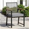 LIFERUN Set di 1 sedia da giardino in rattan, resistente alle intemperie, sedia da balcone con braccioli in WPC, 1 sedia per esterni con cuscino rimovibile, sedie da pranzo in metallo, portata 160 kg