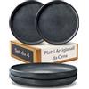Cosumy Set da 4 Piatti da Cena in Ceramica Nera Ø26 cm - Piatti Artigianali con Smalto Reattivo - Servizio Piatti Elegante, Adatti al Microonde e Lavabili in Lavastoviglie - Set Piatti per 4 Persone