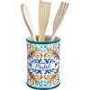 Baroni Home Portamestoli Decorato in Ceramica con Mestoli Inclusi, Accessorio da Cucina Colorato Resistente, Linea Capri, 11x11x25 cm
