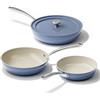 Redchef Set di 4, padelle in ceramica, in alluminio, antiaderenti, rivestite in ceramica, a induzione, 20/24/28 cm, per tutti i piani cottura, senza PTFE, senza PFOA, resistenti al forno (blu)