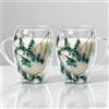 Lxoraziy Set 2 Tazze in Vetro a Doppia Parete 350 ml, Vetro Borosilicato con Fiori Secchi Decorativi, Tazze Isolanti per Caffè Espresso Latte e Tè(Serie Blu)