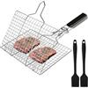 Nuangoo Cestino da Barbecue Pieghevole in Acciaio Inox Cestino Portatile per Barbecue con 2 Spazzole in Silicone per Grigliate di Pesce,Verdure,Bistecca,ecc