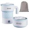 RHD Bollitore Elettrico Pieghevole Portatile, 0,7L, 600 W mini bollitore, blu | Riscaldatore Piccolo per Campeggio, 600W Riscaldamento Veloce, Silicone Alimentare BPA-Free, Acciaio 304 per Elemento