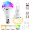 Ylatoial E27 LED RGB Lampadina LED Ricaricabile 2600mAh, Lampada Emergenza Dimmerabile (3000K/4000K/6500K), Attacco&USB Ricaricabile Doppia Funzione per Feste, Sale Giochi e Decorazioni Natalizie 2 Pezzi