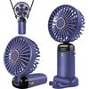 Jsdoin - Mini ventilatore portatile, ricaricabile tramite USB, 5 velocità, a batteria, pieghevole, da scrivania, con display LED, per casa, ufficio, camera da letto, viaggi e all'aperto (Viola)