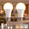 Ketom Lampadina LED Ricaricabile USB, E27 Lampadina con Telecomando | 2 Pezzi Lampadina Cordless, 7W, 3 Temperature Colore, Dimmerabile, Timer, Pulsante, per Campeggio Illuminazione di Emergenza