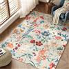 HUGEAR Tappeto Salotto 80x150cm Moderno Beige Grande | Lavabile in Lavatrice,Pelo Corto,Antiscivolo,Salotto,Cameretta,Motivo Floreale