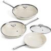 Redchef Beige,set padelle antiaderenti 20, 24, 28 cm，6 Pezzi | padelle ceramica, 3 padelle con 3 coperchi, adatto per forno e induzione, lavabile in lavastoviglie, manici in acciaio inox