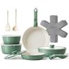 Redchef Set Pentole Induzione con manici rimovibili, 16 pezzi, Verde | Rivestimento ceramico antiaderente, set con padelle, pentole e manici rimovibili, adatto al forno e a tutti i fornelli