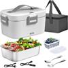 Poligono Scaldavivande Elettrico Portatile 1.8L 75W per Auto e Ufficio, Bianco | Vaschetta in acciaio inox 304 lavabile in lavastoviglie, borsa termica e due cavi inclusi, 12V/24V/220V, chiusura ermetica