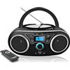 WISCENT Lettore CD Boombox Portatile - Stereo con Radio FM, Ingresso Bluetooth, USB, AUX, Uscita Auricolari, Audio Domestico Compatto, AC o Alimentato a Batteria