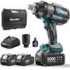 Seesii Avvitatore a Impulsi 1800Nm, 3/4'' Avvitatori a Massa Battente Brushless 10000mAh, Senza Spazzole con 2 Batterie, Trasmissione a 3 Marce, Adattatore per Bit da 3/4'' a 1/2'', 34 mm Presa