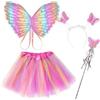BSBUY 4PZ Costume Unicorno Bambina Vestito Ali Farfalla Fata Tutu Colorato