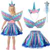 BSBUY 4PZ Costume Unicorno Bambina Vestito Ali Farfalla Fata Tutu Colorato