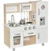 HOMCOM Cucina Giocattolo per Bambini Lavandino/Fornelli 74x30x81cm Bianco | In Legno, Pentole e Utensili in Acciaio
