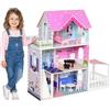 HOMCOM Casa delle Bambole in Legno per Bambinia a 3 Piani con 13 Accessori | Casetta delle Bambole, Giocattolo 3+ Anni