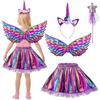 BSBUY 4PZ Costume Unicorno Bambina Vestito Ali Farfalla Fata Tutu Colorato