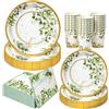 Yidaxing Posate Usa e Getta per Verde Salvia, Piatti Carta Tazze Cannucce Tovaglioli | Yidaxing 96pcs Piatti Usa e Getta per Baby Shower Festa di Compleanno di Safari, Matrimonio, Ragazzi Ragazze, 24 Ospiti