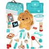 SOGAWEBB Valigetta Dottore Bambini, Kit Veterinario di Legno, Kit Dottoressa Bambina con Peluche Cane, Valigetta Dottoressa Bambina con Camice e Cappello, Giochi Bambini 3 Anni(Verde)