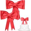 IHLOOTD Fiocco per Torta Decorazione 2 Pezzi Decorazione Torta di Compleanno Fiocco Decorativo Bomboniere Topper Torta Nuziale Rosso/Rosa/Blu Cake Topper Baby Shower per Battesimo, Festa Tema Fiocco (Rosso)